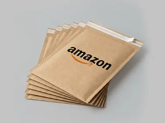 Stack of finished kraft paper e-commerce mailer bags produced on the PM 3000