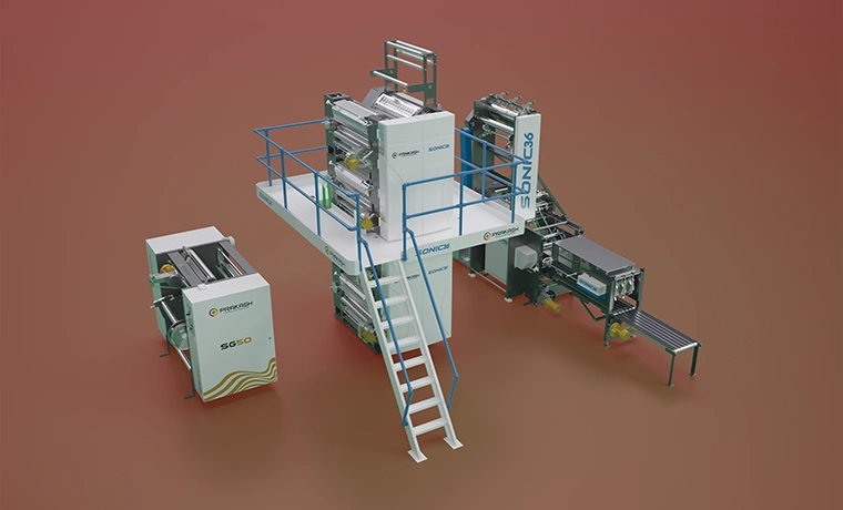 Prakash Sonic 36 flagship textbook web offset printing press with 4-high tower and jaw and pin folder
