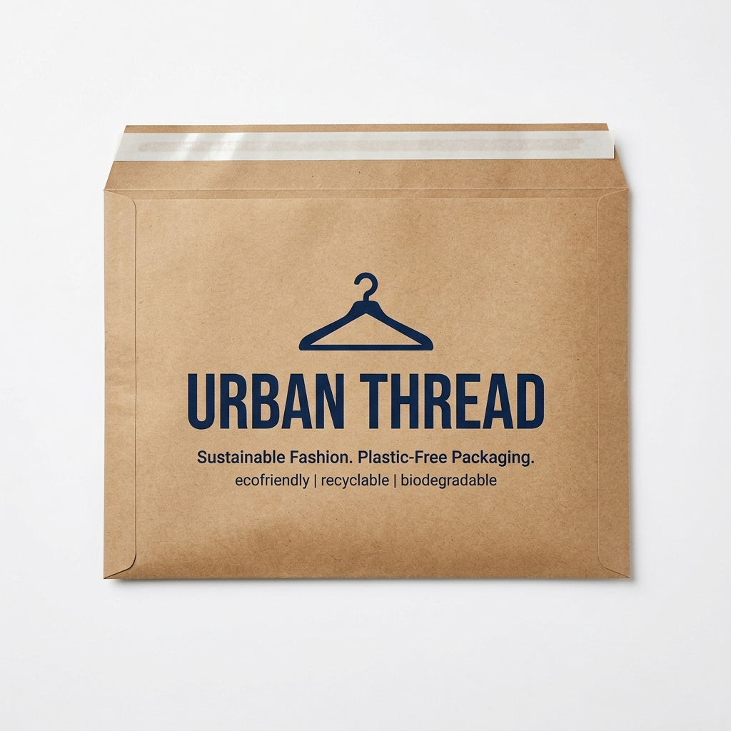 Kraft paper mailer bag printed for a sustainable D2C fashion brand